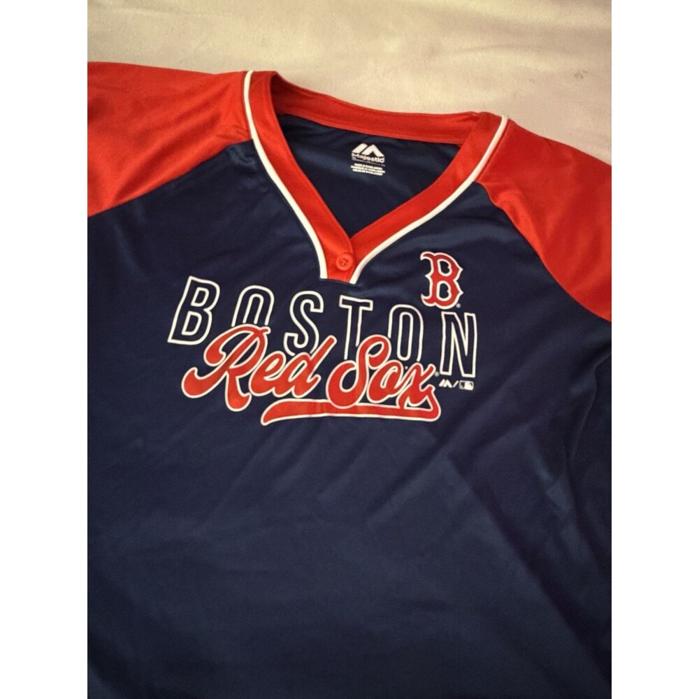 Majestic Boston Red Sox Women’s Medium MLB Baseball Jersey Shirt Navy Red - Picture 2 of 6